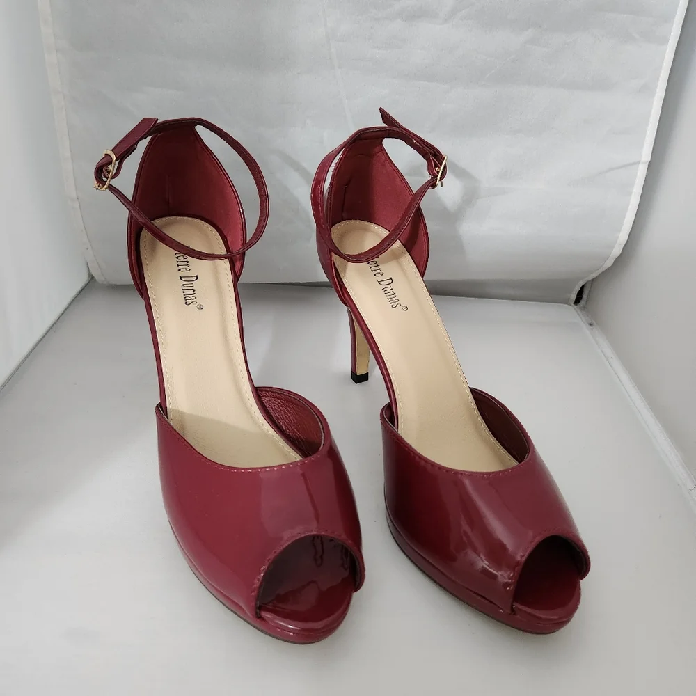 Pierre Dumas Red Patent Peeptoe Pump Shoe size 10 #1403 - Picture 2 of 4